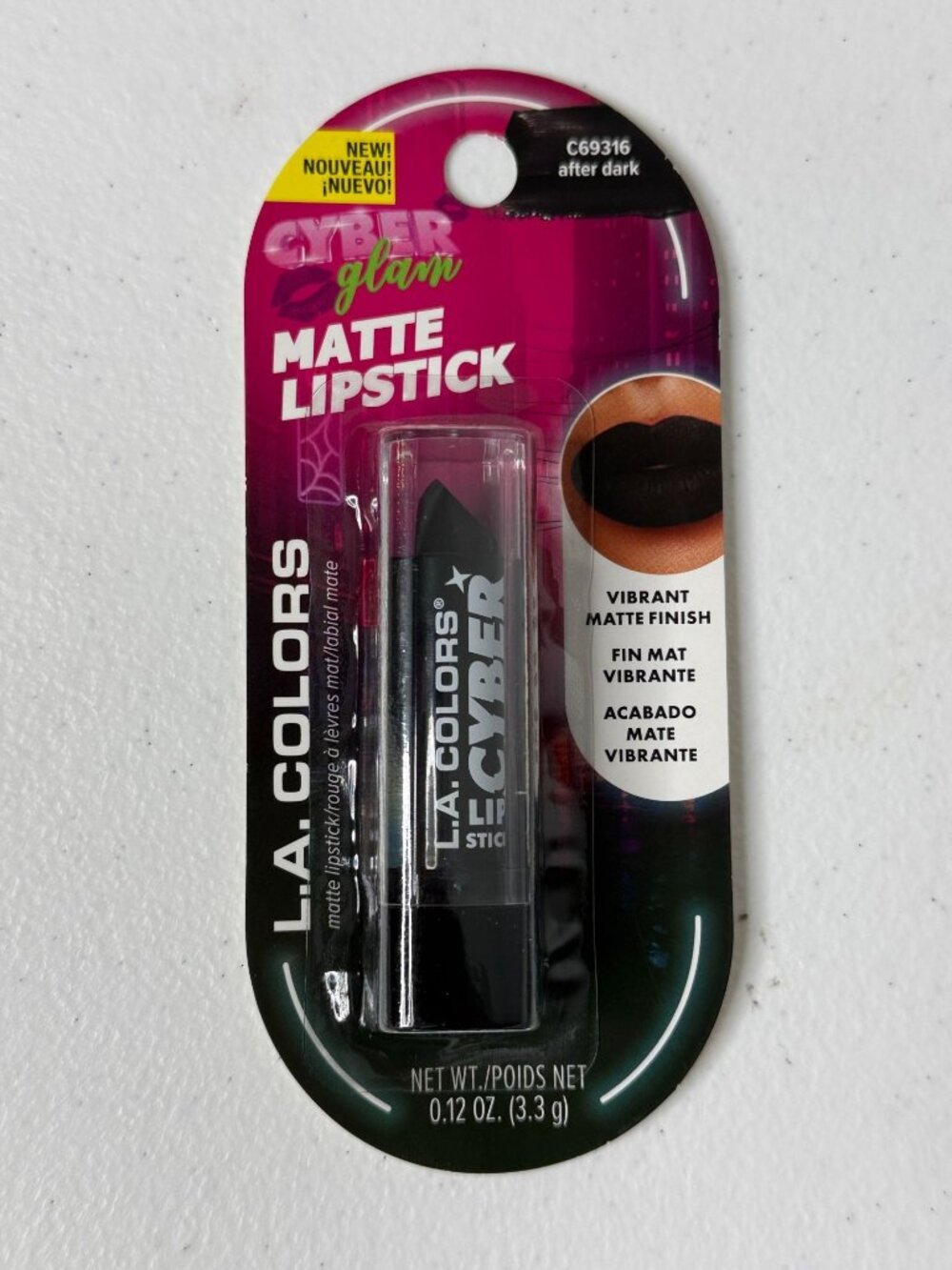 LA Colors Cyber Glam After Dark Black Matte Lipstick Goth Y2K Grunge